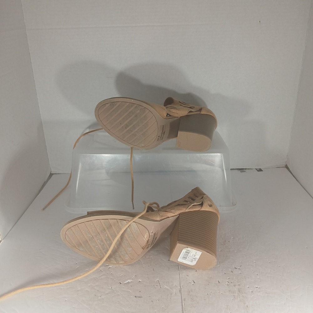 Charlotte Russe Block Heel Sandals 8 Tan Caged Lace Up Boho Faux Suede Open Toe - Picture 7 of 10